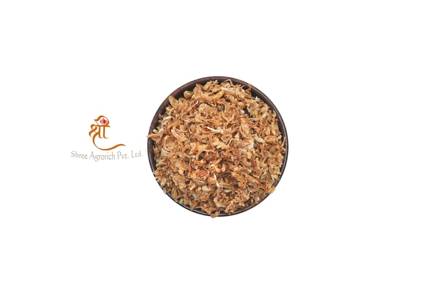 White corn-coated fried onion, extra crunch, uniform golden finish, export-grade